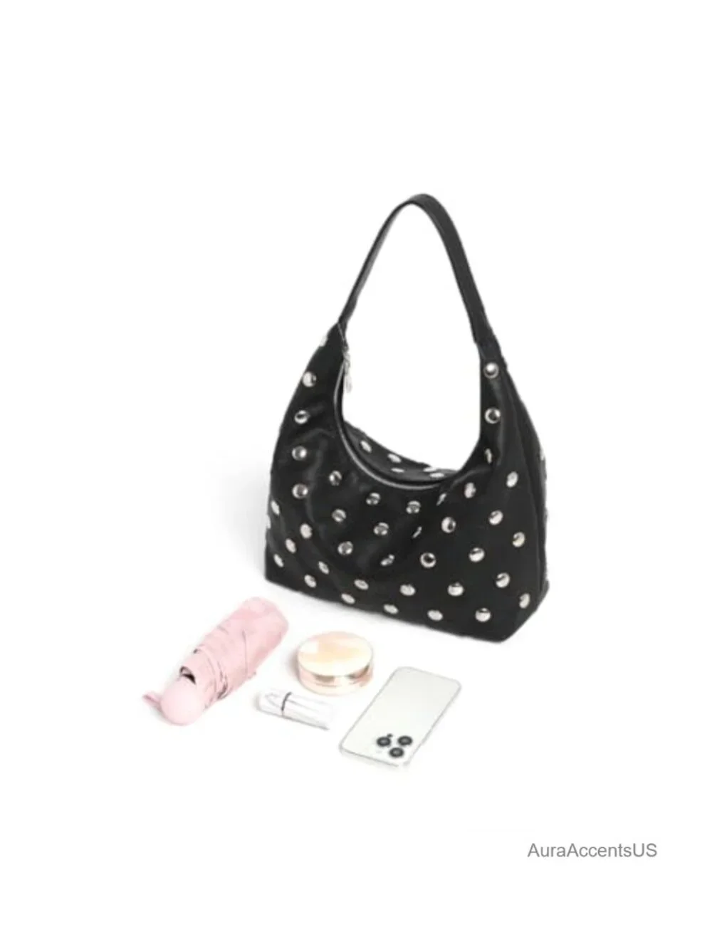 Studded Hobo Bag Women Vegan Leather Shoulder Handbag Tote Purse